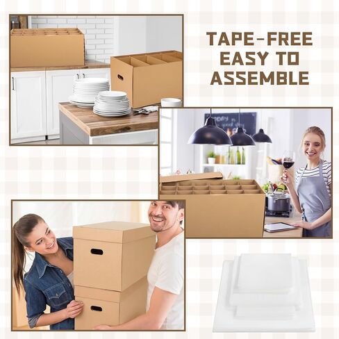 4 Sets Kitchen Moving Boxes with Handle 24 x 12 x 11 Inches Wine Glass Packing Moving Boxes Dish Saver Kit Kitchen Kit with Lid and Divider Foam Pouches for Glassware Packing Transportation in Kuwait