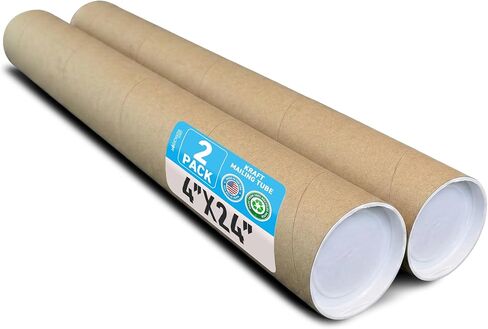 Magicwater Supply 4x24 Heavy Duty Mailing Tubes with Caps - 3-Ply Spiral Wound Kraft Cardboard for Shipping, Storing, and Protecting Posters, Blueprints, Artwork, and Documents - Made in USA - 4 Pack. in Saudi Arabia