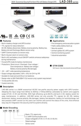 Power Supply LAD-360 LAD-360B LAD-360C LAD-360D 360W LAD-360 Series(LAD-360C) in Kuwait