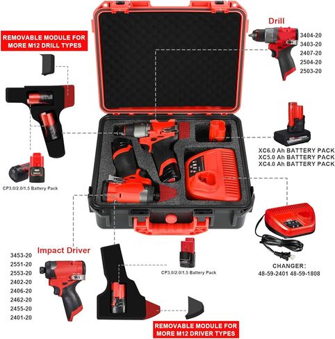Case for Milwaukee M12 Impact Driver & Drill Set - Tool Box for Milwaukee Fuel Tools Combo Kit, Tool Bag for Drill/Impact Driver/Battery & Charger (Case Only) (Red & Black) in Kuwait