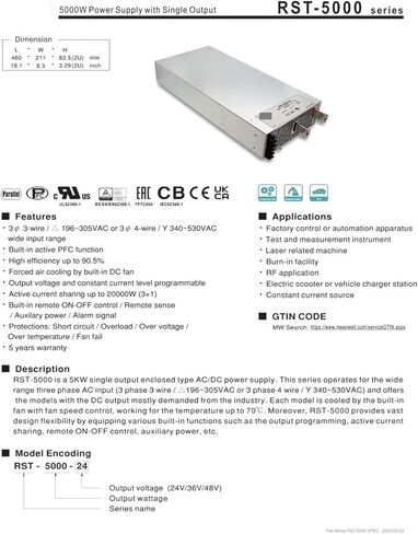 RST-5000-48 RST-5000 48V 105A 5000W Power Supply with Single Output in Kuwait