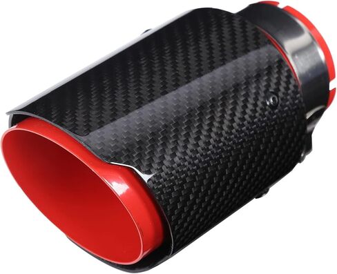 163Mm/6.4In Car Tail Throat, Universal Exhaust Tip Tail Throat Glossy Carbon Fiber Red Pipe Straight 63Mm/2.5In Inlet 89Mm/3.5In in Saudi Arabia