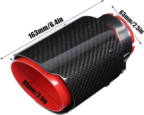 163Mm/6.4In Car Tail Throat, Universal Exhaust Tip Tail Throat Glossy Carbon Fiber Red Pipe Straight 63Mm/2.5In Inlet 89Mm/3.5In in Saudi Arabia