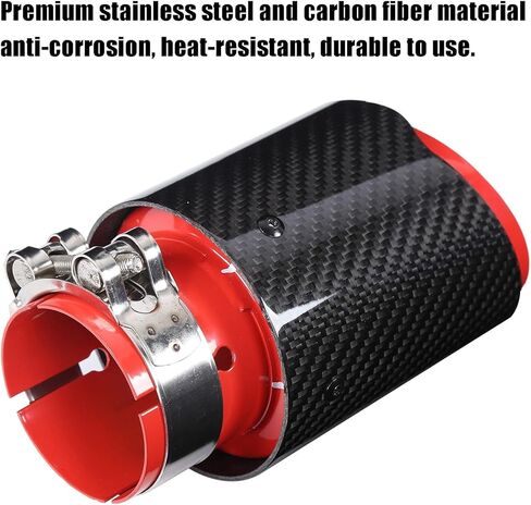 163Mm/6.4In Car Tail Throat, Universal Exhaust Tip Tail Throat Glossy Carbon Fiber Red Pipe Straight 63Mm/2.5In Inlet 89Mm/3.5In in Saudi Arabia