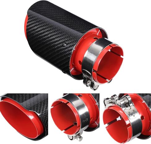 163Mm/6.4In Car Tail Throat, Universal Exhaust Tip Tail Throat Glossy Carbon Fiber Red Pipe Straight 63Mm/2.5In Inlet 89Mm/3.5In in Saudi Arabia
