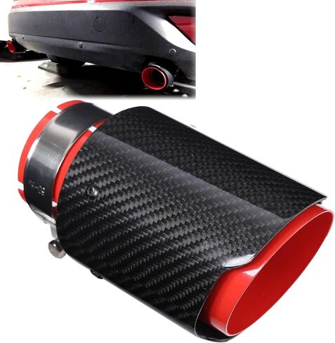 163Mm/6.4In Car Tail Throat, Universal Exhaust Tip Tail Throat Glossy Carbon Fiber Red Pipe Straight 63Mm/2.5In Inlet 89Mm/3.5In in Saudi Arabia