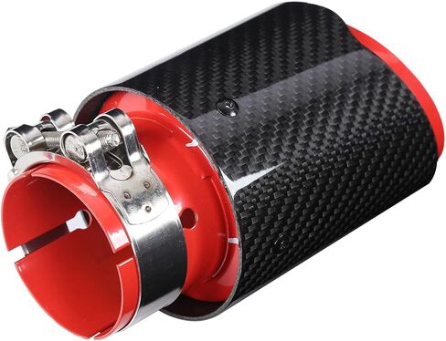 163Mm/6.4In Car Tail Throat, Universal Exhaust Tip Tail Throat Glossy Carbon Fiber Red Pipe Straight 63Mm/2.5In Inlet 89Mm/3.5In in Saudi Arabia