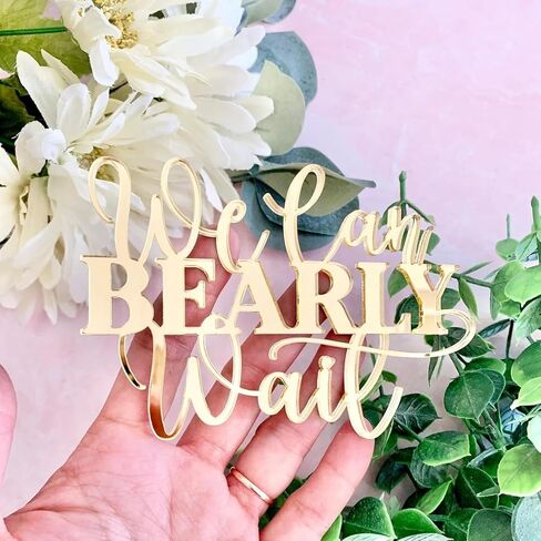 "We Can Bearly Wait" Baby Shower Cake Topper, Gold Acrylic Bear Theme Party Cake Topper, Welcome Baby,Pregnancy Announcement,Baby to Be for Baby Shower Party Supplies,Gender Reveal Photo Props in Saudi Arabia