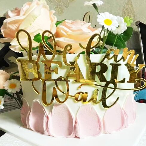 "We Can Bearly Wait" Baby Shower Cake Topper, Gold Acrylic Bear Theme Party Cake Topper, Welcome Baby,Pregnancy Announcement,Baby to Be for Baby Shower Party Supplies,Gender Reveal Photo Props in Saudi Arabia