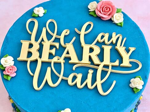 "We Can Bearly Wait" Baby Shower Cake Topper, Gold Acrylic Bear Theme Party Cake Topper, Welcome Baby,Pregnancy Announcement,Baby to Be for Baby Shower Party Supplies,Gender Reveal Photo Props in Saudi Arabia