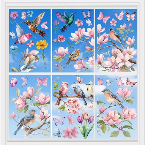 Floral and Bird Window Clings for Glass - 9 Pcs Reusable Spring Summer Window Decals, Removable Window Stickers for Home Decor in Saudi Arabia