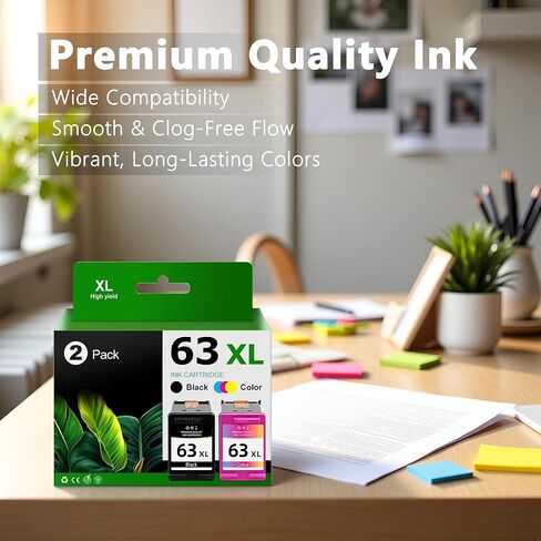 63XL Ink Cartridge Black and Color Combo Pack Replacement for HP Ink 63 XL for Envy 4520 4512 OfficeJet 3830 4650 5258 5255 5200 4655 DeskJet 1112 2130 3630 Printers (2-Pack) in Saudi Arabia