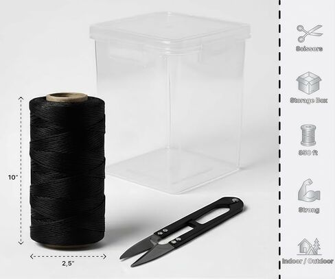 Black Waxed Twine 850 Feet with Scissors & Storage Box – Strong Polyester Cord 160 LBS for Crafts, Gardening, Fishing, Camping, DIY & Outdoor Use – 1 Roll in Saudi Arabia