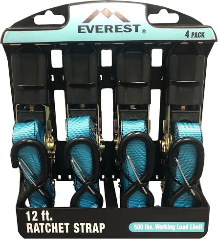 Everest 1" x12' Blue Ratchet 4pk 500lbs WLL - Cargo Straps for Moving Appliances, Lawn Equipment - Motorcycle Tie Downs - Cargo Straps for Trucks in Kuwait