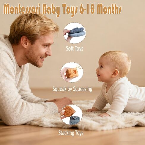 3-in-1 Baby Early Learning Play Bundle,Soft Stacking Building Blocks Ring Ball Set&Textured Multi Soft Sensory Ball forToddlers 06-18Months,Newborn Essentials Squeeze Teething Toy(Family Edition) in Kuwait