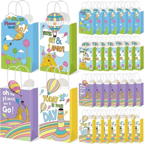 Marhpveua 24 Pcs Oh the Place You'll Go Party Bags Kindergarten Graduation Paper Favor Bags with Handles for Preschool Graduation Classroom Decor Supplies in Saudi Arabia