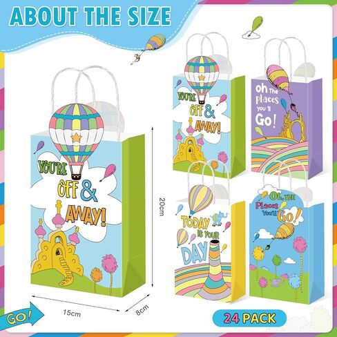 Marhpveua 24 Pcs Oh the Place You'll Go Party Bags Kindergarten Graduation Paper Favor Bags with Handles for Preschool Graduation Classroom Decor Supplies in Saudi Arabia