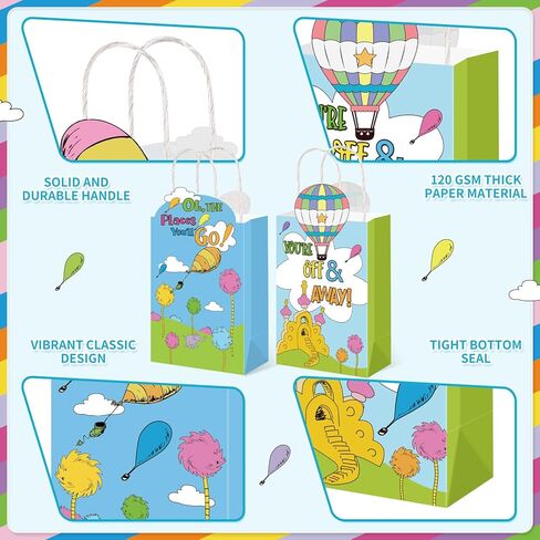 Marhpveua 24 Pcs Oh the Place You'll Go Party Bags Kindergarten Graduation Paper Favor Bags with Handles for Preschool Graduation Classroom Decor Supplies in Saudi Arabia