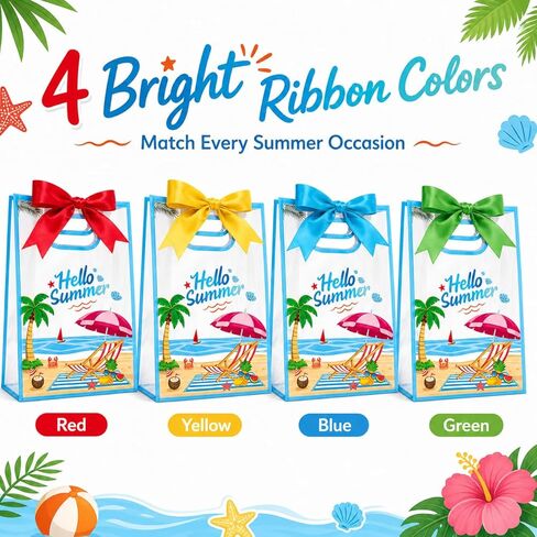 28Pcs Hello Summer Clear Gift Bags, Clear Beach Bag with Handles Ribbon Bows, Pool Party Favor Bag Hawaiian Goodie Candy Snack Treat Bag for End of School Year Summer Birthday Pool Beach Party Supply in Saudi Arabia