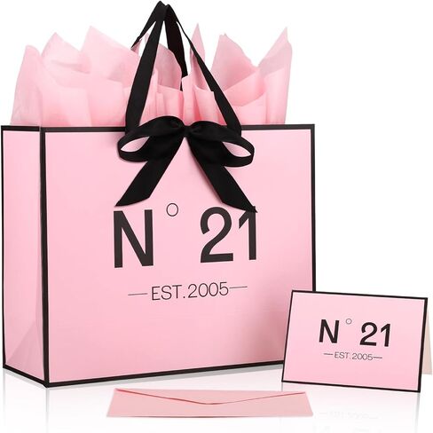 N°21 EST.2005 21st Birthday Gift Bag, Elegant Anniversary Keepsake Party Present Bags with Tissue Paper Card & Envelope for Women Girls Birthday Party Supplies Decoration in Kuwait