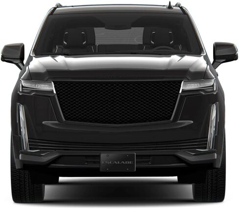 صورة iPick لشعار Cadillac Escalade ثلاثي الأبعاد باللون الرمادي المعدني على لوحة ترخيص سوداء من الفولاذ المقاوم للصدأ - مرخصة رسميًا in Kuwait