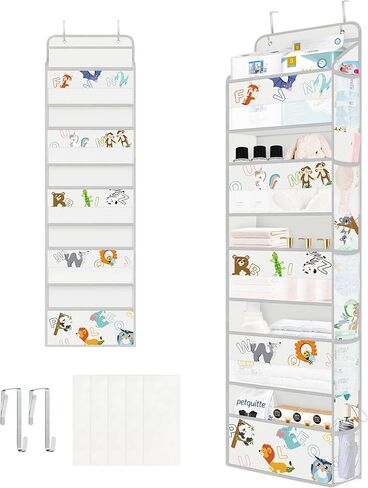 Clastyle Grey Animal Alphabet Over the Door Organizer with 5 Large Pockets Monkey Nursery Hanging Storage Organizer for Kids Clothes Diaper Toy Closet Door Hanging Shelf Storage for Bedroom Bathroom in Saudi Arabia