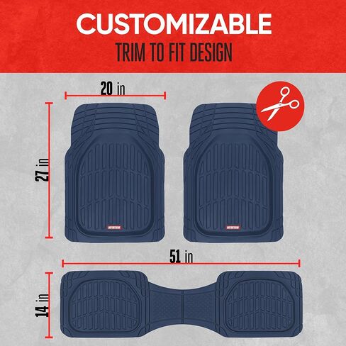 BDK Heavy Duty Blue Rubber Car Mats Full Set - Universal Trim-to-Fit All Weather Floor Mats - Floor Mats for Car Accessories - Front & Back Interior Floor Mats for Truck Accessories in Kuwait