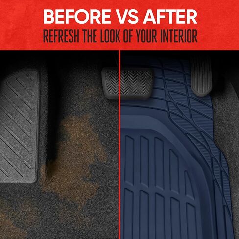 BDK Heavy Duty Blue Rubber Car Mats Full Set - Universal Trim-to-Fit All Weather Floor Mats - Floor Mats for Car Accessories - Front & Back Interior Floor Mats for Truck Accessories in Kuwait