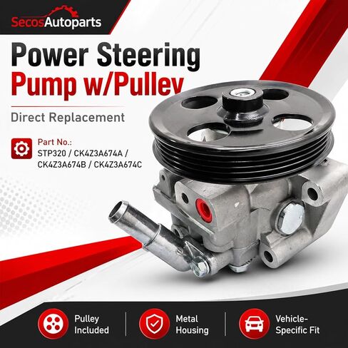 مضخة توجيه كهربائية STP320 من SecosAutoparts مع بكرة متوافقة مع Ford Transit-150 250 350 350 HD 2015-2024 V6 3.5L 3.7L # CK4Z3A674A CK4Z3A674B CK4Z3A674C in Kuwait
