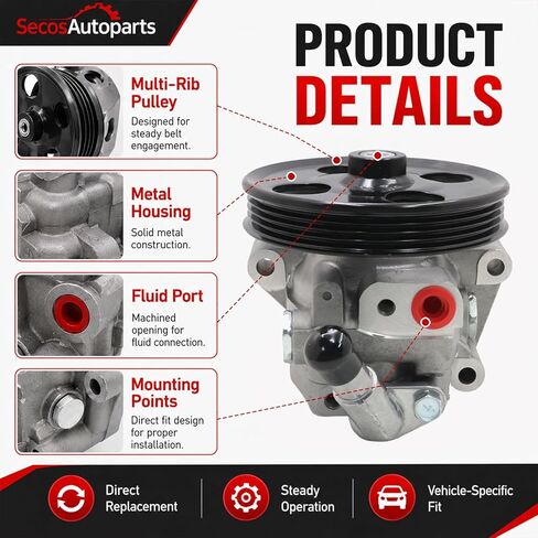 مضخة توجيه كهربائية STP320 من SecosAutoparts مع بكرة متوافقة مع Ford Transit-150 250 350 350 HD 2015-2024 V6 3.5L 3.7L # CK4Z3A674A CK4Z3A674B CK4Z3A674C in Kuwait