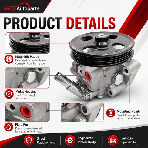 مضخة توجيه كهربائية STP320 من SecosAutoparts مع بكرة متوافقة مع Ford Transit-150 250 350 350 HD 2015-2024 V6 3.5L 3.7L # CK4Z3A674A CK4Z3A674B CK4Z3A674C in Kuwait