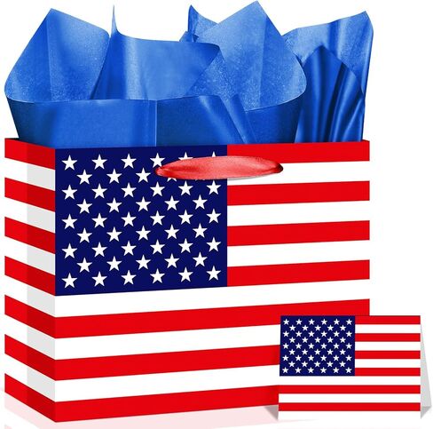 United States US Flag Gift Bag with Card & Wrapping Papers, USA 4th of July Gift Bag Party Decorations American Patriotic for National Day of The United States,Birthday,Souvenirs Goodie Treat Bag in Kuwait