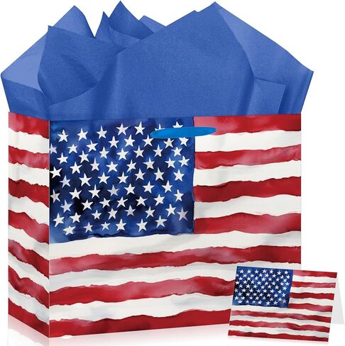 United States US Flag Gift Bag with Card & Wrapping Papers, USA 4th of July Gift Bag Party Decorations American Patriotic for National Day of The United States,Birthday,Souvenirs Goodie Treat Bag in Kuwait