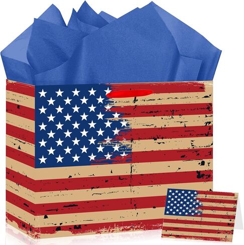 United States US Flag Gift Bag with Card & Wrapping Papers, USA 4th of July Gift Bag Party Decorations American Patriotic for National Day of The United States,Birthday,Souvenirs Goodie Treat Bag in Kuwait
