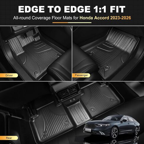 AOMSAZTO Floor Mats for 2026 2025 2024 2023 Honda Accord (Include Hybrid) All Weather TPE Rubber Floor Liners for Honda Accord 2023-2025 2026 Hybrid Accessories Odorless Non-Slip 1st & 2nd Row, Black. in Kuwait