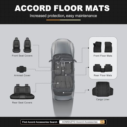 AOMSAZTO Floor Mats for 2026 2025 2024 2023 Honda Accord (Include Hybrid) All Weather TPE Rubber Floor Liners for Honda Accord 2023-2025 2026 Hybrid Accessories Odorless Non-Slip 1st & 2nd Row, Black. in Kuwait
