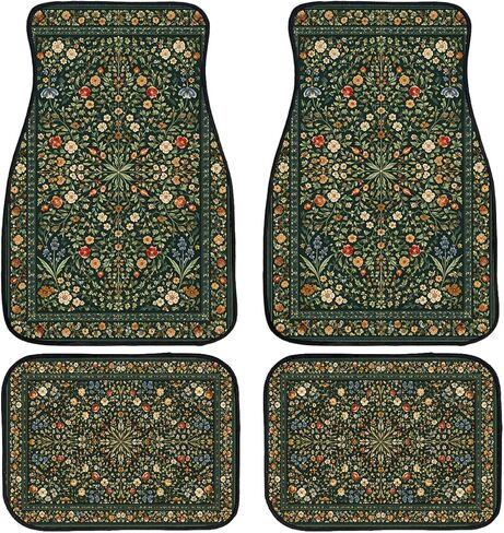 Botanical Car Floor Mats Set of 4 Black White Minimalist Floral Silhouette Automotive Foot Mats Rugs Carpet for Car Non-Slip Auto Car Accessories Universal Fit Car Accessories for Truck in Saudi Arabia