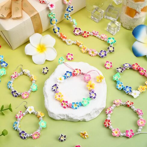 AUGSHY 100Pcs Plumeria Flower Beads,Hawaiian Clay Beads 12mm Flat Back Spacer Beads Polymer Clay Plumeria Summer Flower Beads Bulk for Jewelry Bracelet Handcraft in Kuwait