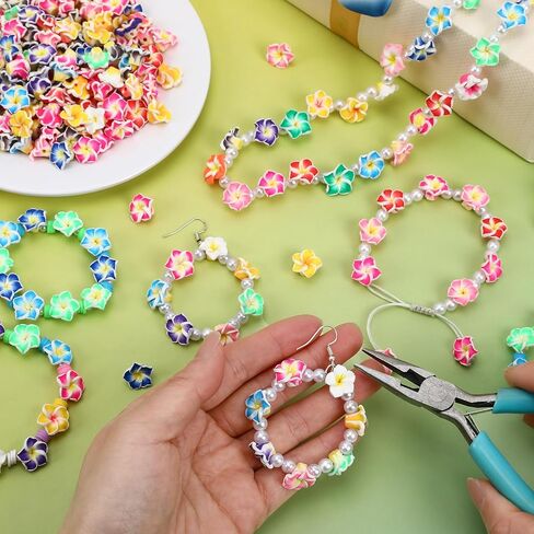 AUGSHY 100Pcs Plumeria Flower Beads,Hawaiian Clay Beads 12mm Flat Back Spacer Beads Polymer Clay Plumeria Summer Flower Beads Bulk for Jewelry Bracelet Handcraft in Kuwait