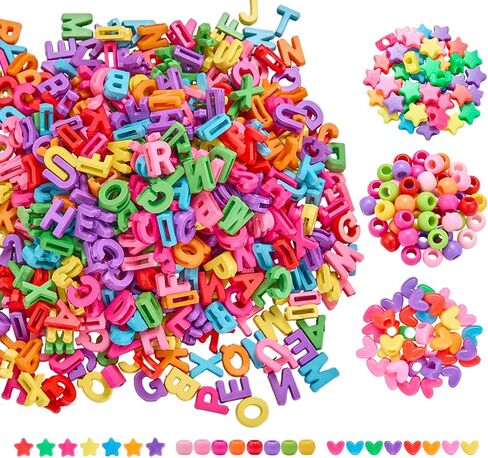 Ornaland 750Pcs Bubble Large Alphabet Letter Beads for Jewelry Making Mixed Acrylic Plastic Heart Star Beads for Bracelets Keychains Lanyards DIY Craft(Dark Color) in Kuwait