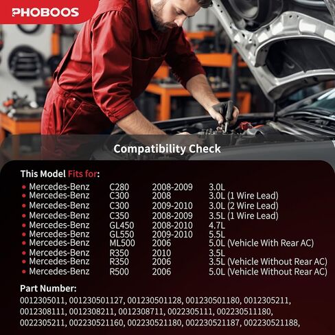ضاغط تكييف الهواء PHOBOOS مع قابض متوافق مع مرسيدس بنز C280، C300، C350، GL450، GL550، ML500، R350، R500، 2006-2010، تبريد سريع، ضوضاء منخفضة، تركيب سهل، المرجع 157359 in Kuwait