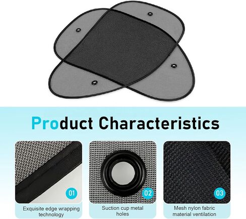 2 PCS Car Side Window Sun Shade, Breathable Mesh Car Window Shades with PVC Suction, Anti-glare Auto Sunshade Gauze, Universal Automotive Cooling Cover (Black) in Saudi Arabia