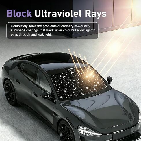 Windshield Sun Shade, Stars Moons Decorative Front Window Windshield Protector, 59" x 27.56" Sun Heat Car Visor Accessories, Universal for Most Cars, SUVs, Trucks (Black) in Kuwait