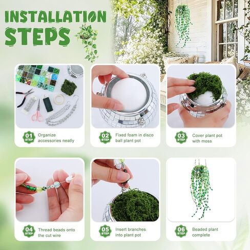Green Glass Beads Plant Kit Forever Plant Beaded Flower Leaf Beads for Succulent Plant with Plant Pot Jewelry Making and DIY Crafts in Saudi Arabia