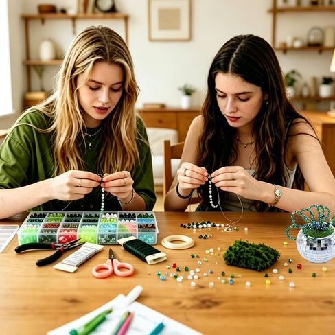 Green Glass Beads Plant Kit Forever Plant Beaded Flower Leaf Beads for Succulent Plant with Plant Pot Jewelry Making and DIY Crafts in Saudi Arabia