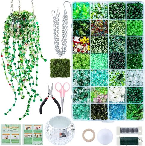 Green Glass Beads Plant Kit Forever Plant Beaded Flower Leaf Beads for Succulent Plant with Plant Pot Jewelry Making and DIY Crafts in Saudi Arabia