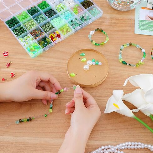 Green Glass Beads Plant Kit Forever Plant Beaded Flower Leaf Beads for Succulent Plant with Plant Pot Jewelry Making and DIY Crafts in Saudi Arabia