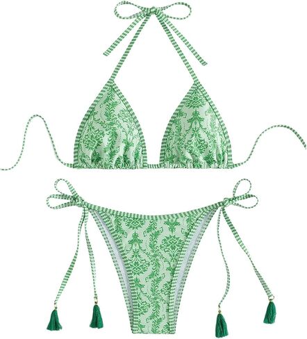 MakeMeChic Women's 2 Piece Bikini Set Paisley Halter Tie Back String Thong Bathing Suit in Saudi Arabia