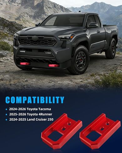 Front Red Tow Hooks for Tacoma 2024-2026, 4Runner 2025-2026, Land Cru-iser 250 2024-2025, Heavy Duty 6000LBS Towing Force T6061 Aluminum Steel Direct Bolt-On Car Tow Hooks Accessories, 2PCS in Saudi Arabia