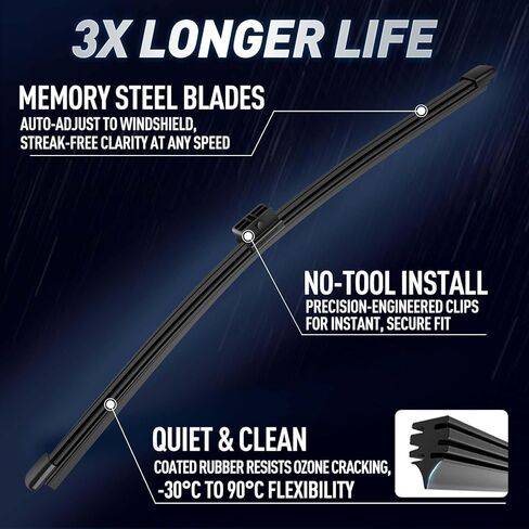 11" Rear Wiper Blades for Hyundai Santa Fe 2024-2026, Quiet and Streak-Free 9 Inch Back Windshield Wiper Replacement All-Weather OEM Automotive Accessories Car Window Wipers in Kuwait